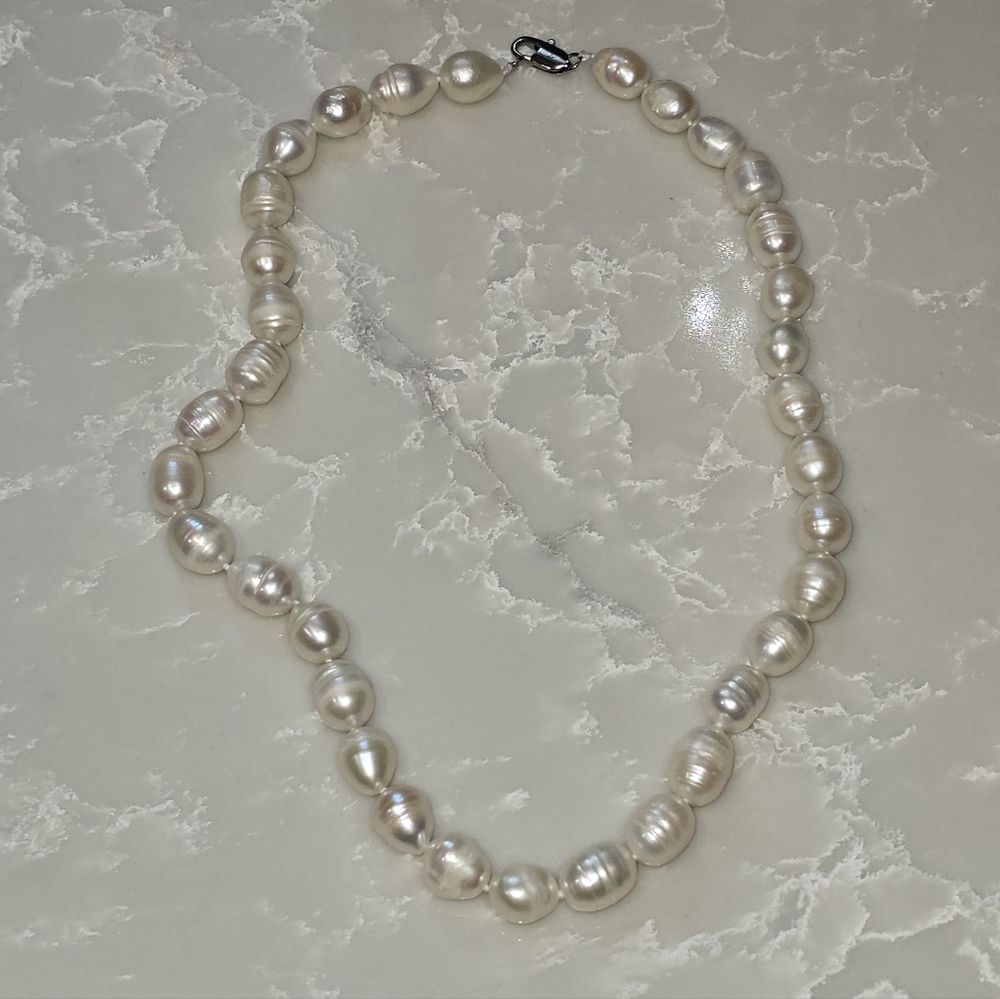 Real Freshwater Pearl Necklace Classic Holiday Cream Large 10mm Prep Natural